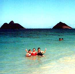 Laurel, Ann, and Alison playing in the ocean
